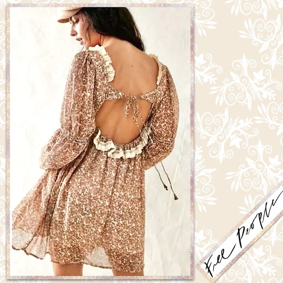Free People Pennie Floral Mini Dress in Ivory (Cream, Brown, Tan) - Picture 13 of 14
